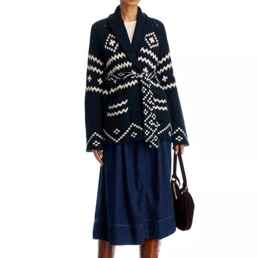 THE GREAT. Shepherd reversible cardigan Navy and Cream Knit. SOLD OUT ONLINE - Picture 4 of 13